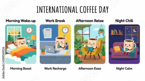 Embrace the warmth and comfort of coffee throughout your entire day, from energizing mornings to relaxing evenings, celebrating the joy of every sip