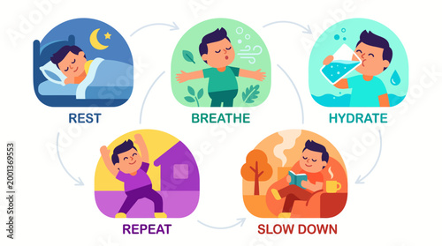 Embracing a Holistic Daily Routine for Well-being A Cycle of Rest, Mindfulness, Hydration, Relaxation, and Active Living for Optimal Health