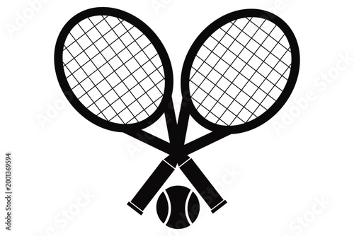 Crossed Tennis Rackets and Ball Icon Set – Modern Minimal Tennis Sport Vector Illustration for Athletic Game 
Symbol and Logo Design