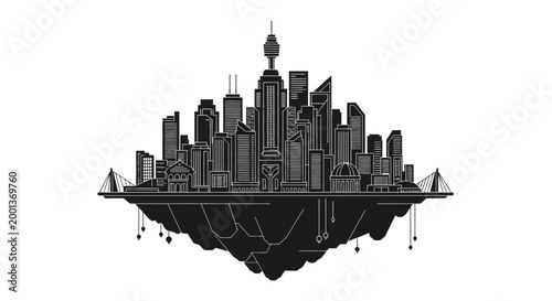 Floating City Silhouette ? Futuristic Urban Skyline Concept