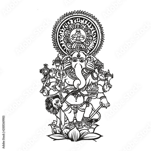 vintage vector lord vinayagar ganesha black and white