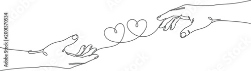 hands connected by hearts in continuous line art