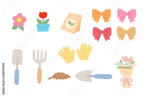 Gardening Tools and Floral Ribbon Decoration Set