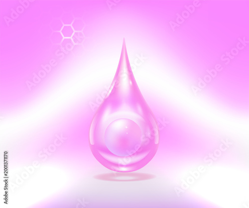 Hyaluronic acid and Niacinamide skin solutions ad, pink collagen serum drops with cosmetic advertising background ready to use, illustration vector.