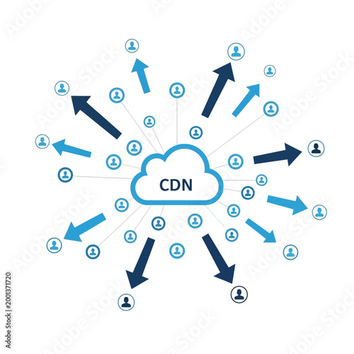 Cloud, CDN, network, connectivity, data transfer, blue, vector graphics,  illustration, web hosting, content delivery