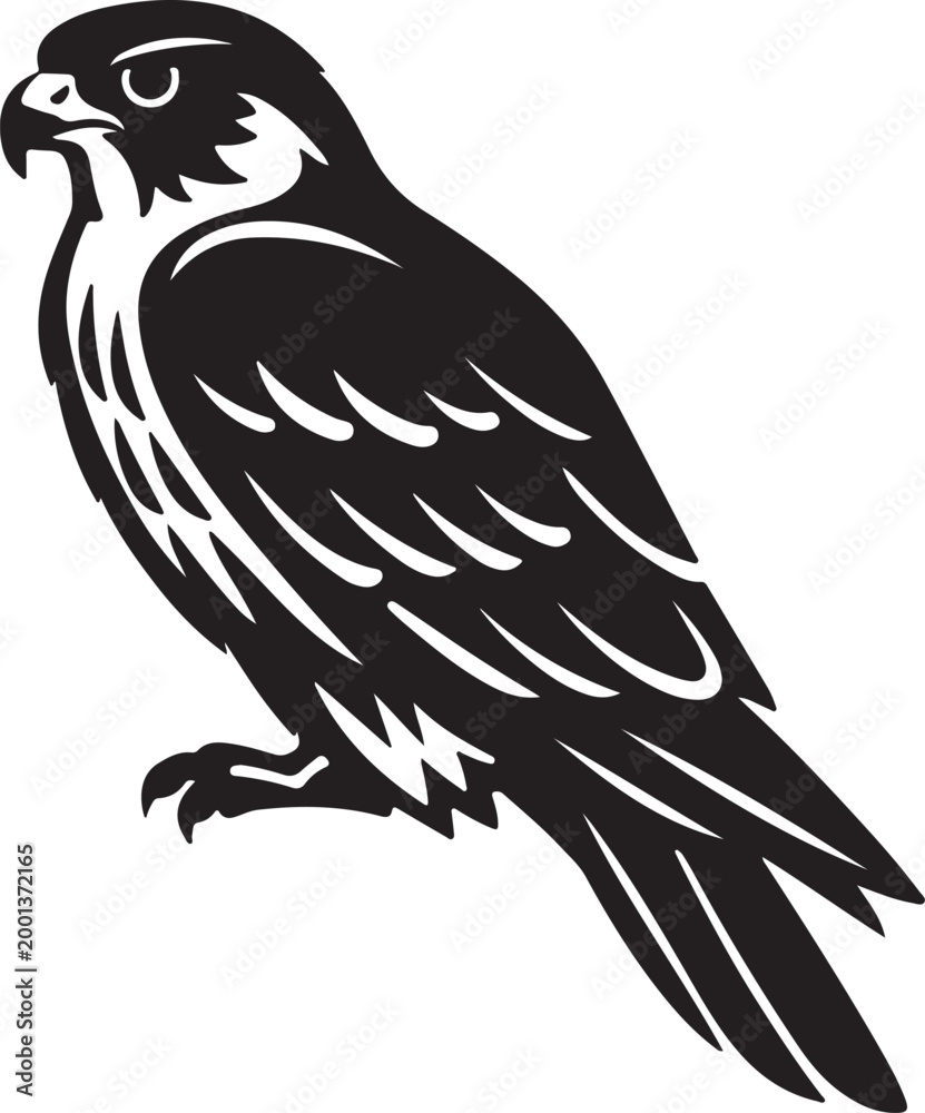 Fototapeta premium Falcon Bird Silhouette Vector Illustration Perched Pose for Predator Logo Branding and Tattoo Design