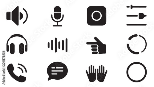 Cuadro en lienzo Audio interface and communication icons set for sound recording and music control designs