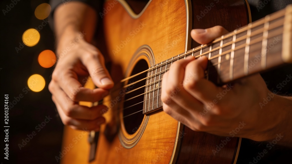 Obraz premium Hands playing acoustic guitar