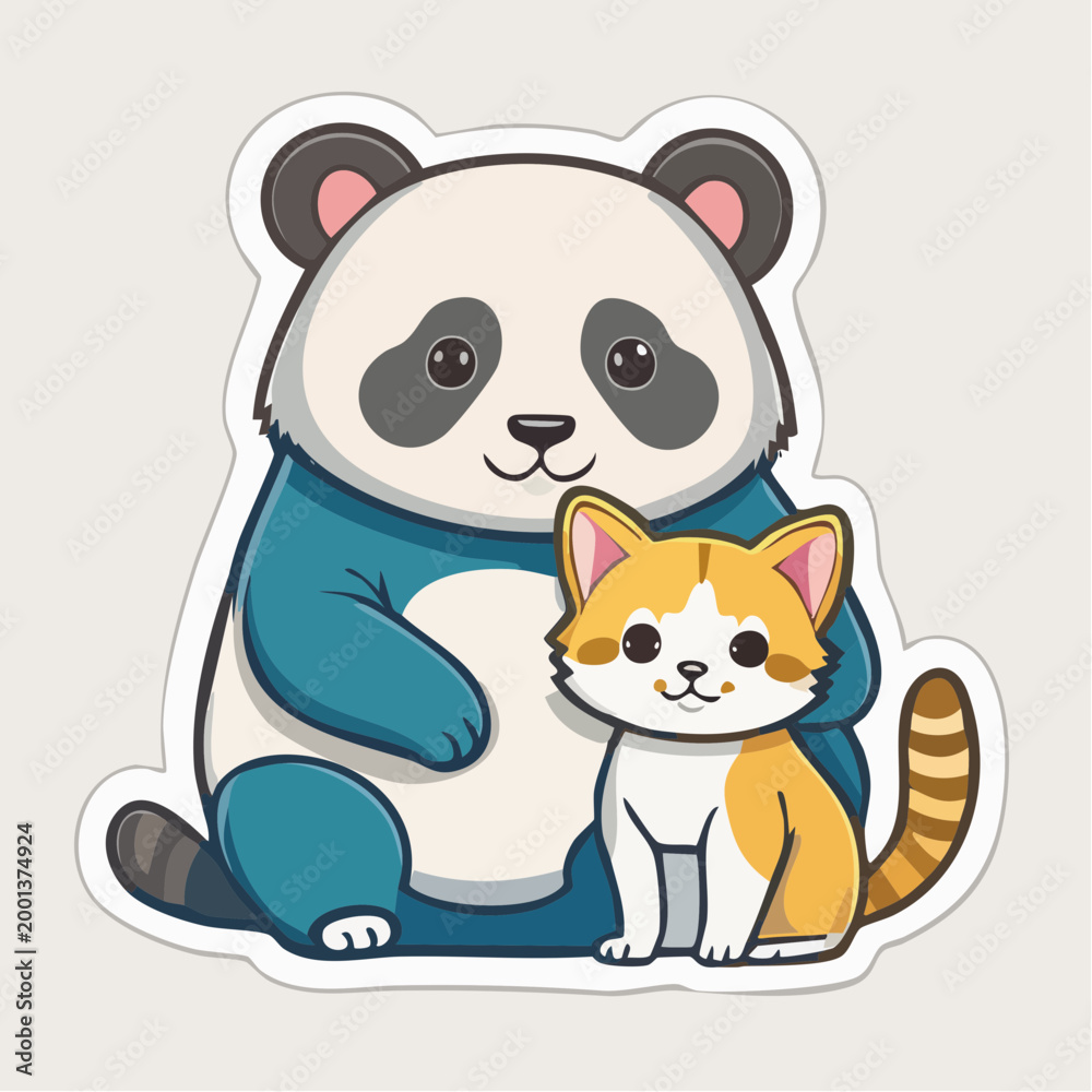 Fototapeta premium Cute Panda and Cat Friends