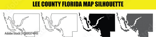 Tableau sur toile Lee county florida map silhouette complex island and coastal outlines with black solid fill and modern halftone pattern dots