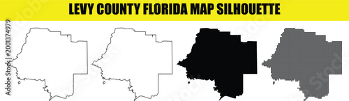 Levy county florida map silhouette outline vector graphics set for professional design projects and educational use.