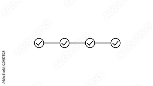 4 step infographic process with check mark icon animation. Animated Timeline Infographic Showing Step-by-Step Process success with check marks. Looping progress checkpoints.