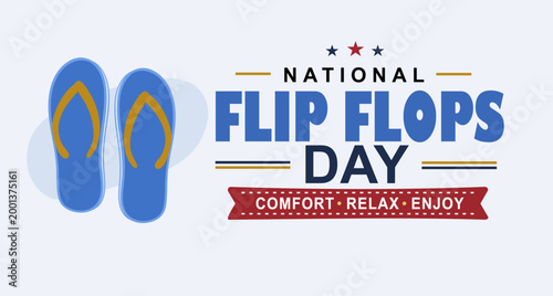 Clean and modern National Flip Flops Day illustration with blue sandals and bold typography. Perfect for summer promotions, beach campaigns, travel ads, and seasonal marketing designs.