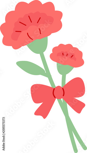 Red Carnation with Black Ribbon Illustration