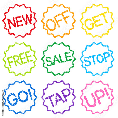 クレヨン素材　手描きのスタンプ風文字　英語アイキャッチセット