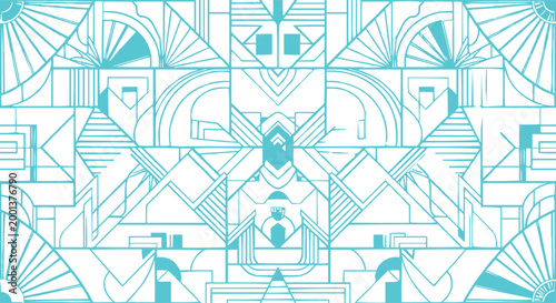 Tableau sur toile A seamless geometric vector design for a decorative textile wallpaper texture, featuring star shapes and triangular elements along with a blue pattern