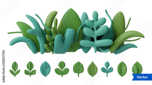 Colorful green leafy plants with decorative leaves illustration Vector