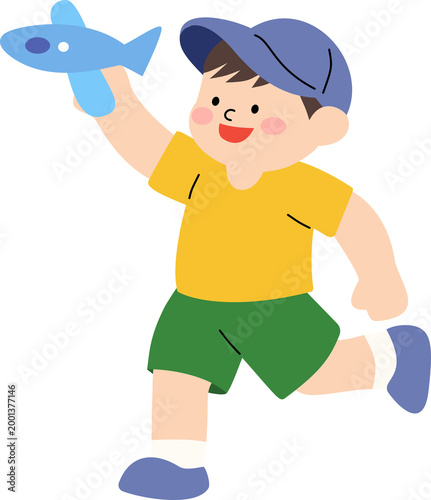 Boy Running with Toy Airplane