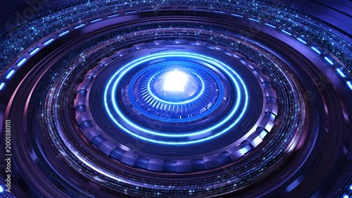 Blue Futuristic HUD Interface or Portal circular portal mechanical rings digital data rings. for social media sci-fi shorts, futuristic backgrounds, high-tech interface motion graphics, mobile game UI