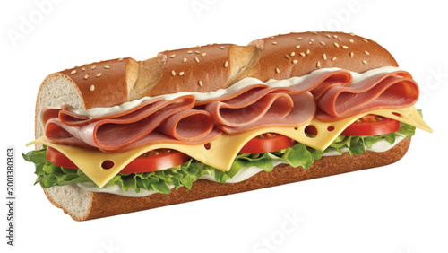 Fresh deli sandwich with ham cheese and lettuce on a bun Vector