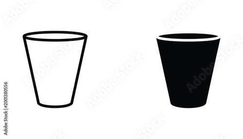 Simple drinking glass icon in outline and solid black styles for beverage menu and restaurant branding graphics