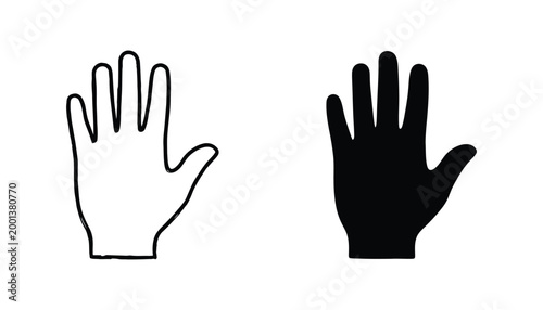 Human palm hand gesture icon set in outline and solid black silhouette for interface design and sign language communication