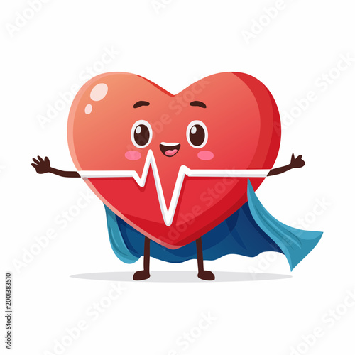 Cartoon Heart Character with ECG Line and Cape