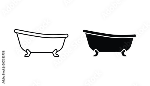 Vintage clawfoot bathtub icon set in outline and solid style for interior design and bathroom renovation