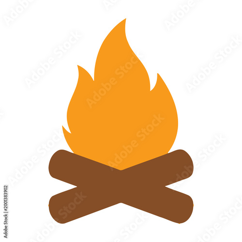 Campfire flames burning on crossed wooden logs outdoor