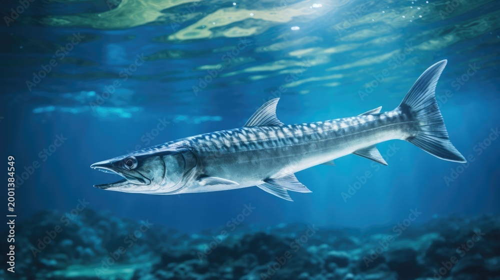 Obraz premium Majestic barracuda swimming in clear ocean waters