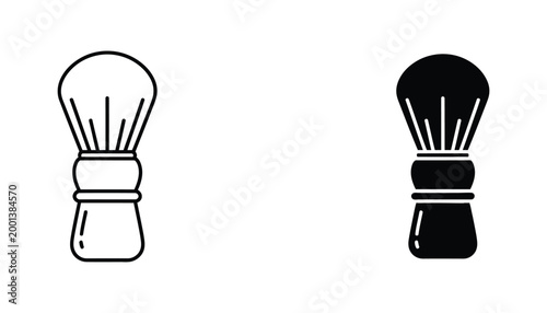 Traditional shaving brush icon in outline and solid black vector style for grooming and barber shop branding