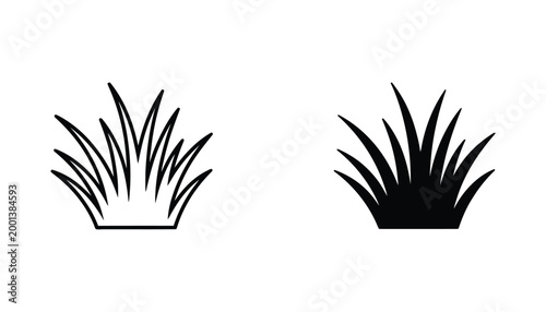Cluster of green grass blades icon in outline and solid black vector style for garden and nature design