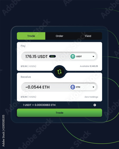 Fintech Wallet Layout for Exchanging USDT and ETH Tokens
