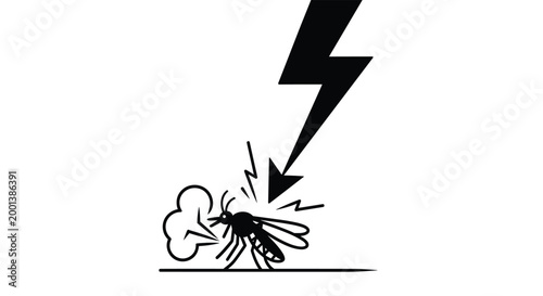 Illustration of a mosquito being struck by a powerful lightning bolt symbol to represent effective pest control and insect protection solutions.