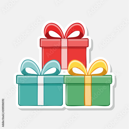 Stack of Three Colorful Gift Boxes with Ribbons