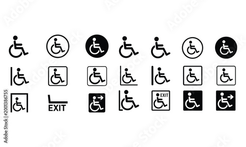 Wheelchair accessibility icons set with disabled access and inclusive symbols 