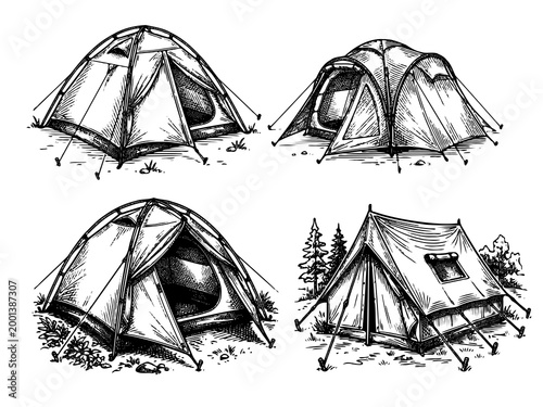 Camping Tent Engraving Illustration Collection