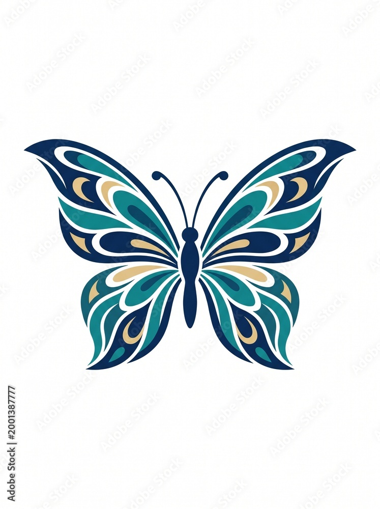 Fototapeta premium Decorative Teal and Navy Blue Butterfly with Intricate Pattern