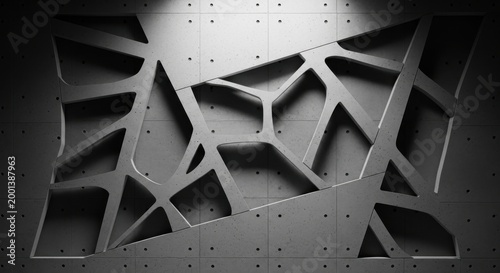 intricate geometric metal lattice pattern in monochrome industrial design close-up