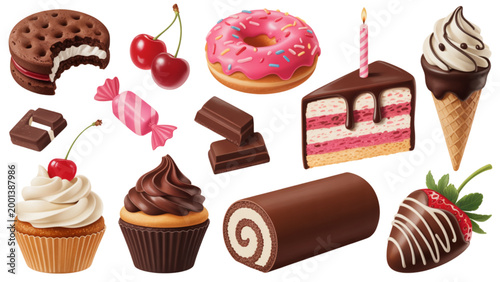 Delicious colorful assortment of pastries and desserts Vector