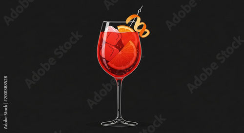Refreshing Aperol Spritz cocktail with orange slice and garnish served in wine glass isolated on dark background perfect for summer drinks
