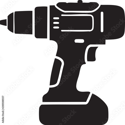 Black and white silhouette of a cordless drill