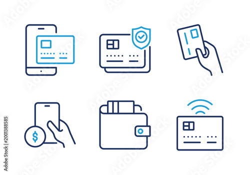 Digital Payment and E-Wallet thin line icon set. Minimal web icons