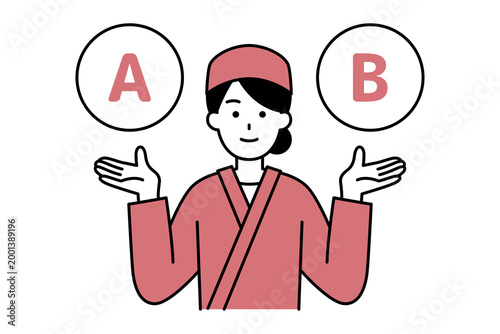 AとBの選択肢を提案する和食屋の女性店員
