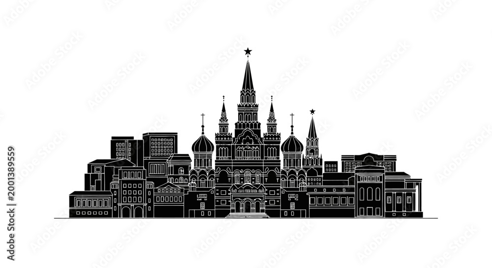 Obraz premium Moscow Skyline Silhouette ? Iconic Russian Architectural Landmark Vector Design