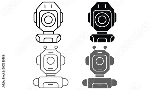 Robot head icon set with modern technology and artificial intelligence concept 