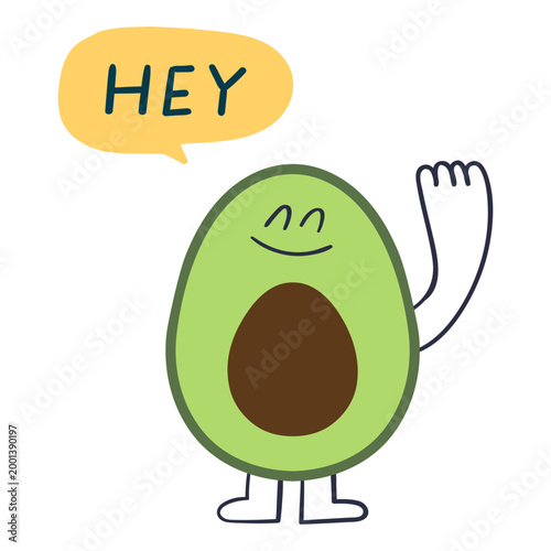 фотографія Avocado character waving hand with hey speech bubble