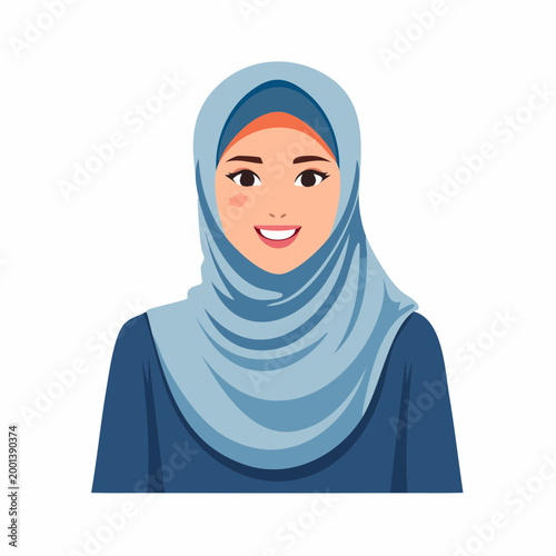 Smiling Muslim Woman Wearing a Blue Hijab