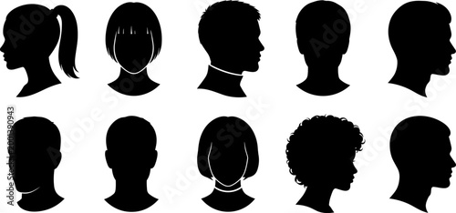 Cuadro en lienzo Male and female head silhouette set with front and side profiles showing diverse