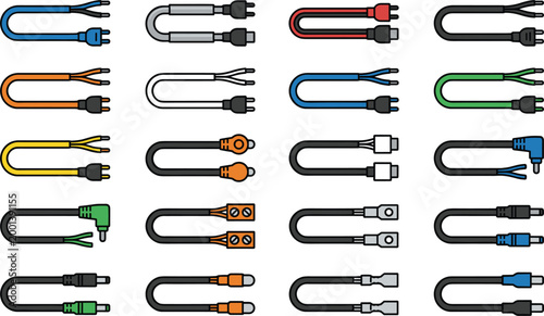 Audio and video cables connectors collection with various plugs adapters and electronic wiring types for multimedia and communication equipment